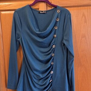 Teal Button-Accent Women's Top